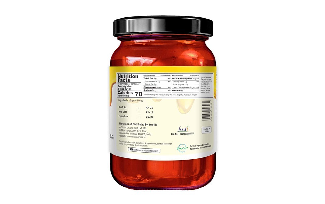 Onelife Organic Honey Eucalyptus    Glass Jar  650 grams